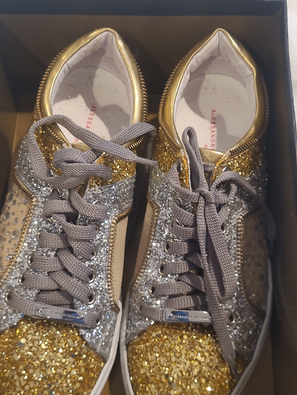 Women's Gold & Silver Glitter Lace-Up Sneakers